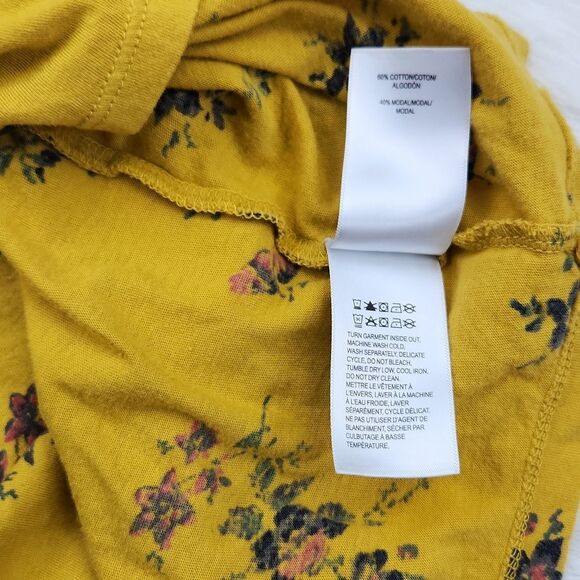 Lucky Brand‎ -263 short sleeve blouse yellow floral squared neck Medium - Picture 8 of 8